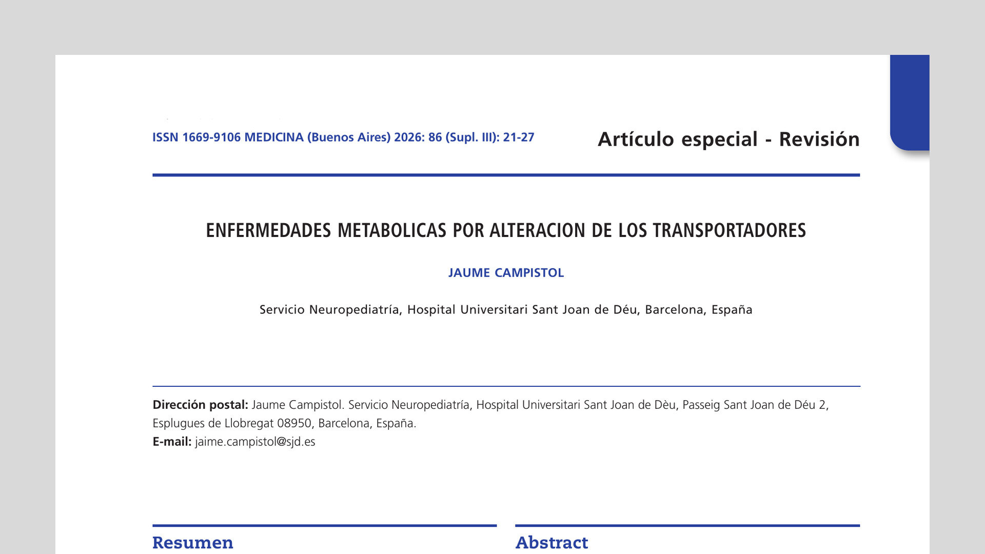 Enfermedades metabólicas por alteración de los transportadores