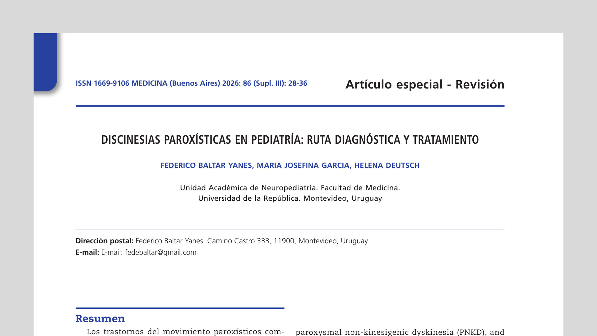 Discinesias paroxísticas en pediatría: ruta diagnóstica y tratamiento