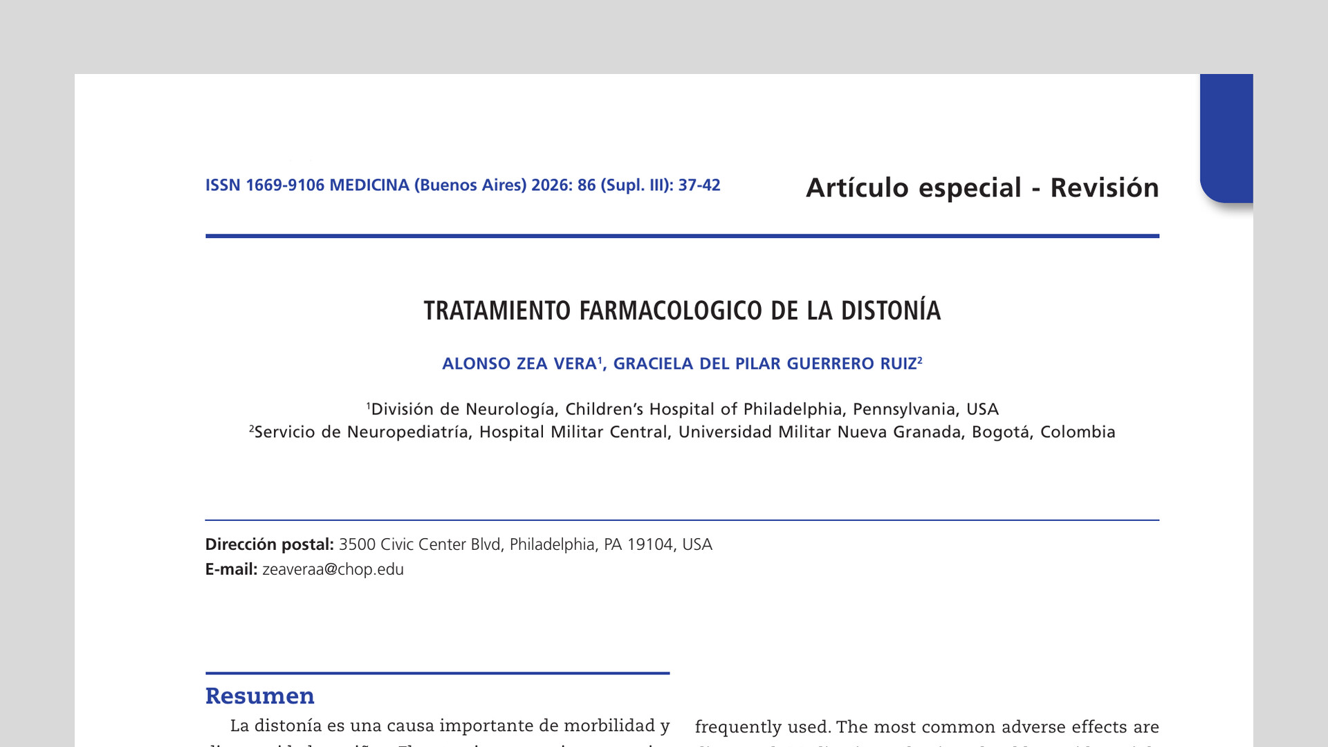 Tratamiento farmacológico de la distonía