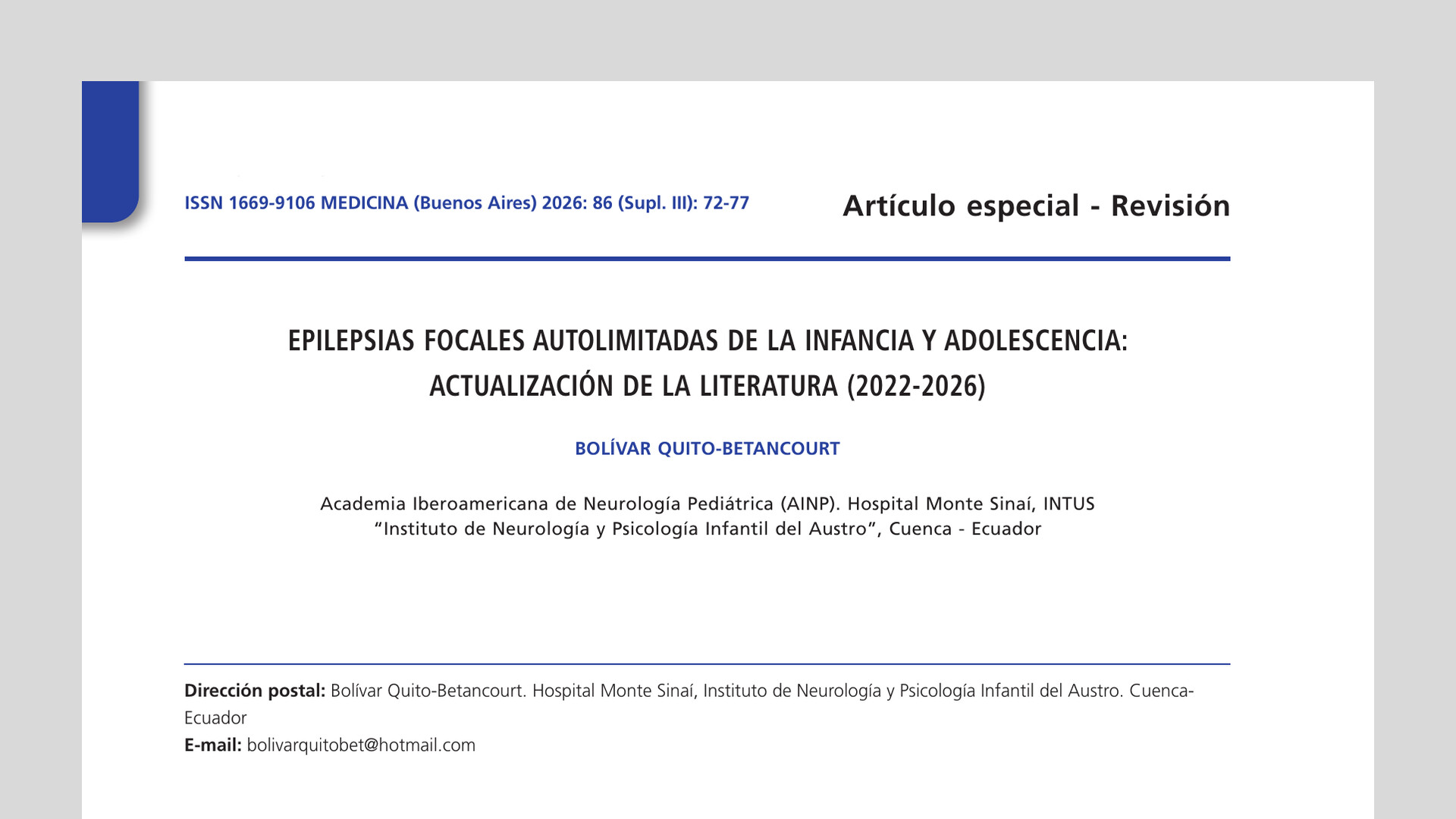 Epilepsias focales autolimitadas de la infancia y adolescencia: actualización de la literatura (2022-2026)